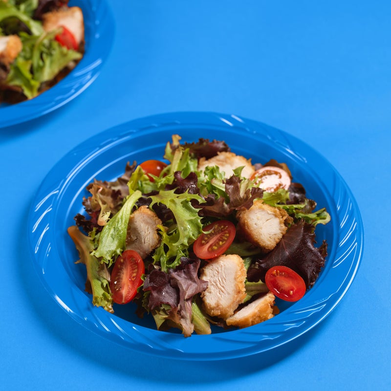 Munfix 100 Blue Plastic Plates Set - 9 Inch Plastic Dinner Plates  Disposable Plates Bulk Pack  Party Plates for BBQ  Picnic  Parties  Travel and Events  Microwavable Recyclable - Image 4