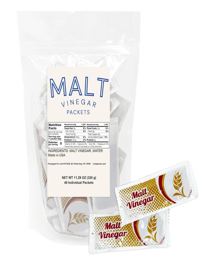 crait Malt Vinegar Single-Serve Packets (40 Count) – 8 Gram Portion Control Packs, Tangy English-Style Malt Vinegar, On-the-Go Condiment for Fries, Fish, Salads & Takeout - Image 1