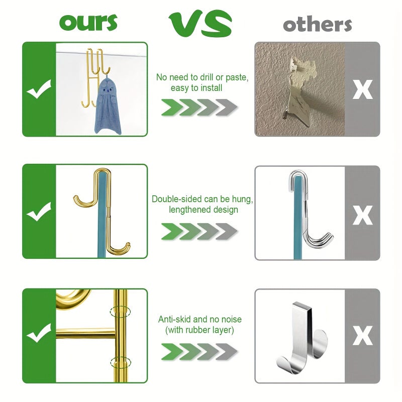 روز جولدن - 4 قطع من خطافات الأبواب الزجاجية للحمام مزدوجة مصنوعة من المعدن مقاومة للصدأ - Image 5
