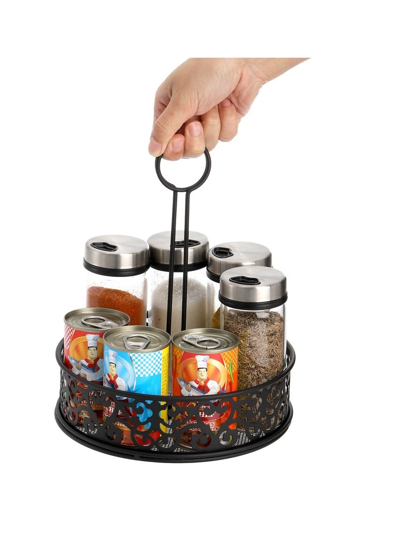 Metal Condiment Caddy, 2Pcs Restaurant Table Caddy with Menu Number Card Holder, Metal Black Decorative Carved Tabletop Seasoning Organizer for Grill Outdoors, Kitchen Cabinet, Camping  - Image 2