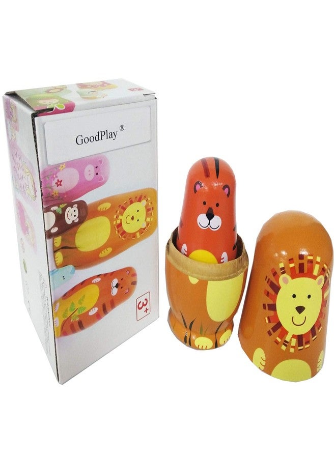 جود بلاي مجموعة GoodPlay من 5 قطع من دمى التعشيش الخشبية اللطيفة على شكل حيوانات كرتونية، هدايا للأطفال مصنوعة يدويًا - Image 5