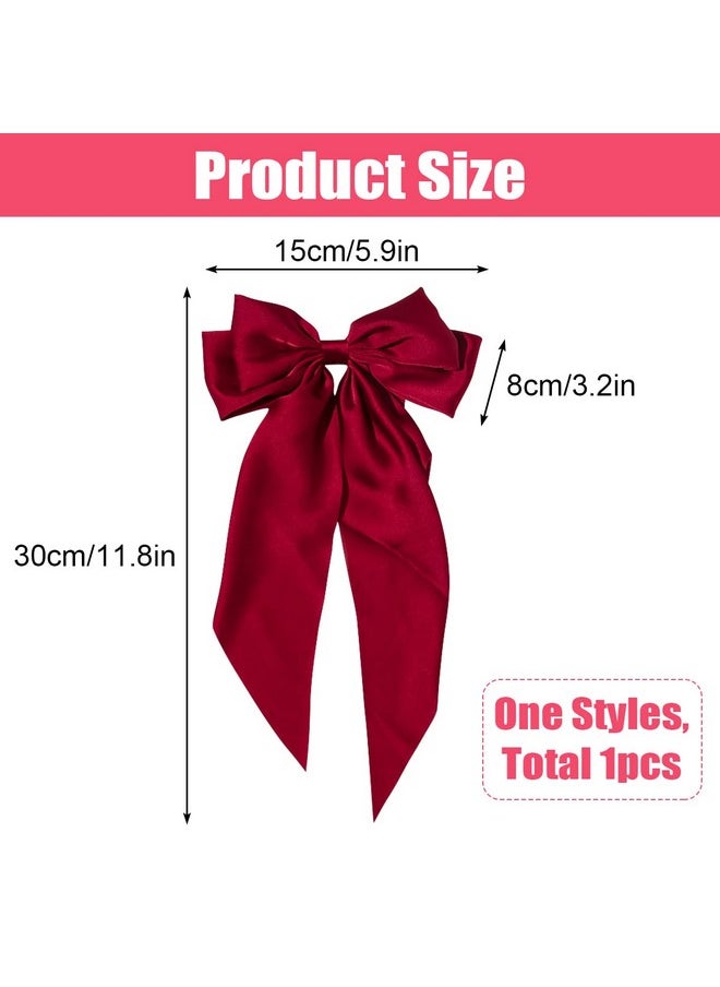 AEGYPIUS - Silky Bow Hair Barrettes Jumbo Bow Clip With Tails Hair Bow Clip For Woman Girls Satin Hair Barrettes Clip Large Bow Hair Slides French Barrette Long Tail Bowknot Hairpin Hair Pins Accessories (Red) - Image 1