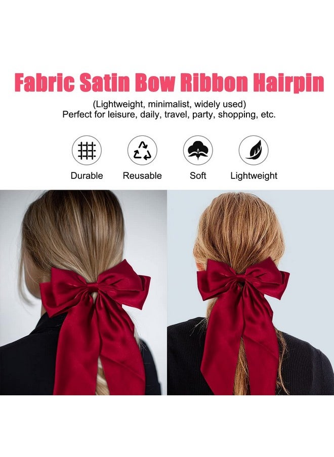 AEGYPIUS - Silky Bow Hair Barrettes Jumbo Bow Clip With Tails Hair Bow Clip For Woman Girls Satin Hair Barrettes Clip Large Bow Hair Slides French Barrette Long Tail Bowknot Hairpin Hair Pins Accessories (Red) - Image 1
