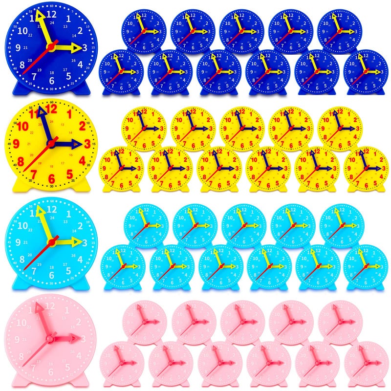 Batiyeer 24 Pcs Teaching Clock Kit for Kids to Tell Time Teaching Mini Geared Clock for Kids Basic Math Development Teacher and Classroom Supplies 4 InchDark Blue Yellow Pink Sky Blue