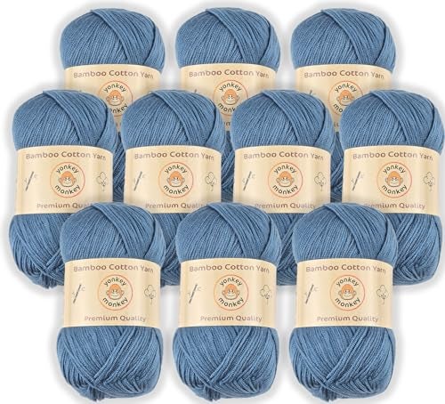 Yonkey Monkey 10-Pack of Yonkey Monkey 500 Grams Yarn - 70% Rayon derived from Bamboo, 30% Cotton - Imported - Cowboy Blue 9030 - Image 1