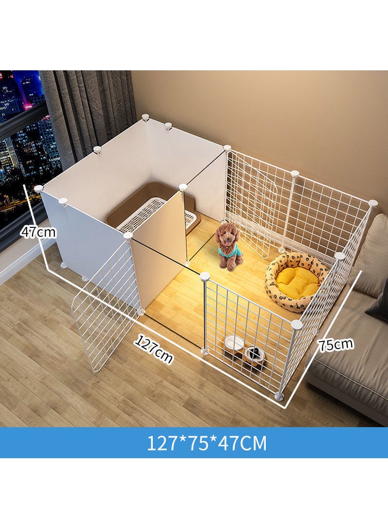 كيدل سياج للكلاب الأليفة، حاوية للحيوانات الأليفة، بيت الكلب، باب داخلي صغير، سياج للكلاب، باب عزل مع منطقة مرحاض، قفص للكلاب، روضة للكلاب، داخلي للكلاب، القطط، الأرنب، أبيض، 127 × 75 × 47 سم - Image 2