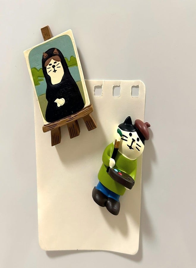 Gwindrise Decorative Cat Artist Fridge Magnets, Adorable Figurine Kitchen Magnets, Funny Gifts for Cat Lovers, Cute Kitchen Decor, 2-Piece Set Refrigerator Magnets - Image 2