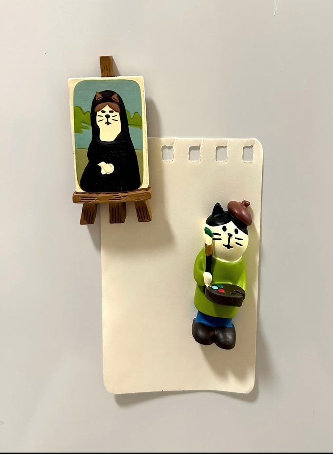 Gwindrise Decorative Cat Artist Fridge Magnets, Adorable Figurine Kitchen Magnets, Funny Gifts for Cat Lovers, Cute Kitchen Decor, 2-Piece Set Refrigerator Magnets - Image 4