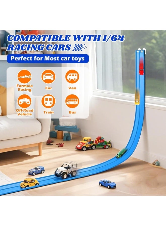 ألعاب مضمار السباق المرن للأطفال: مسار منحدر سيارة السباب المرن طوله 15 قدمًا مع أكواب شفط - يمكن لفه مضمار سباق محمول DIY متوافق مع سيارات الدي كاست مقياس 1/64 - هدايا عيد الميلاد للأولاد والبنات أعمار 3+ - Image 2