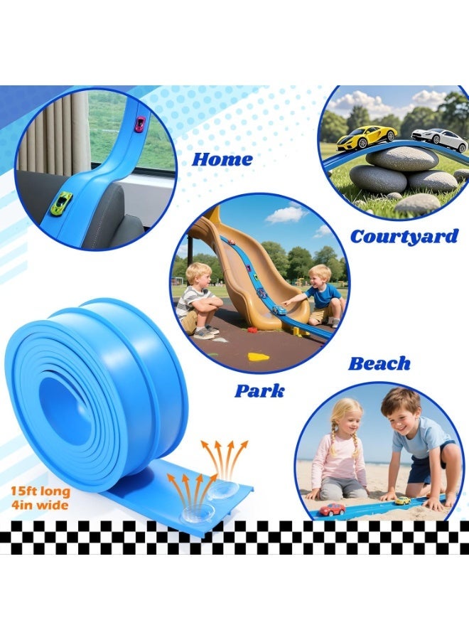 ألعاب مضمار السباق المرن للأطفال: مسار منحدر سيارة السباب المرن طوله 15 قدمًا مع أكواب شفط - يمكن لفه مضمار سباق محمول DIY متوافق مع سيارات الدي كاست مقياس 1/64 - هدايا عيد الميلاد للأولاد والبنات أعمار 3+ - Image 3