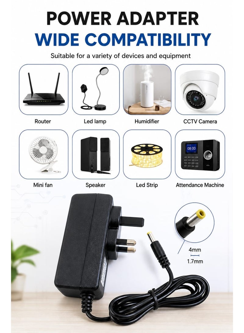 5V 2A AC DC Power Adapter 4mm x 1.7mm UK Plug Charger Power Supply for Router, CCTV Camera, LED Strip - Image 2
