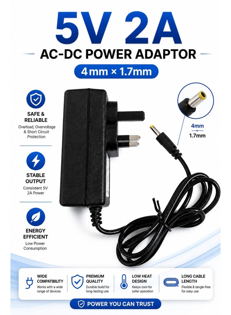 5V 2A AC DC Power Adapter 4mm x 1.7mm UK Plug Charger Power Supply for Router, CCTV Camera, LED Strip - Image 3