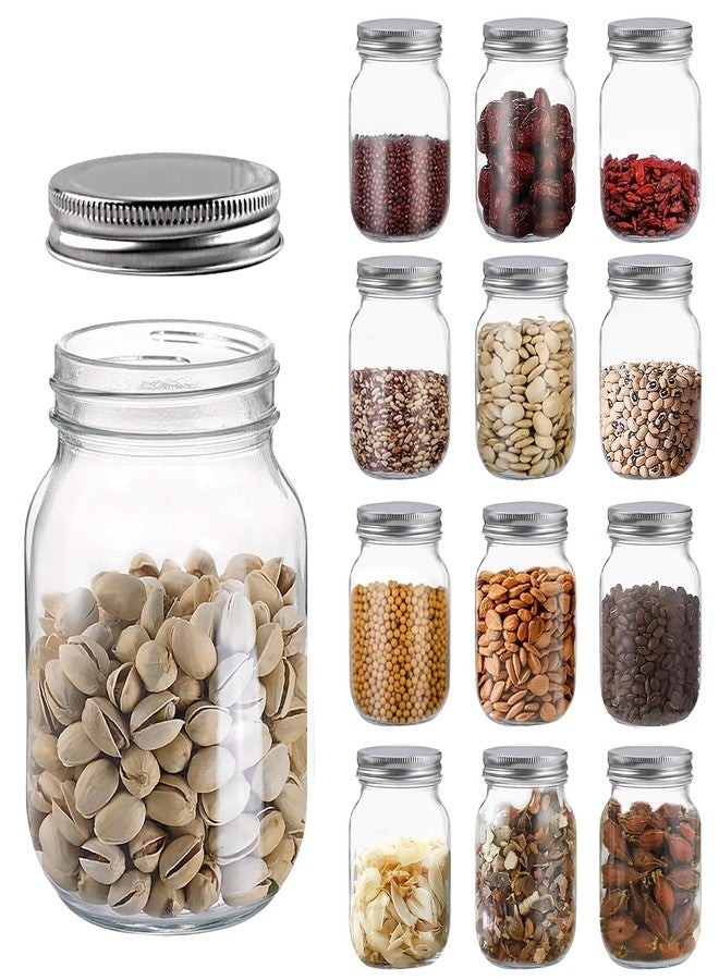 Novelinks 16 oz Plastic Storage Jars with Metal Lids - 12 Pack BPA-Free Clear Food Containers for Pantry, Spices, Snacks, Crafts - Airtight & Leak-Proof Reusable Jars for Kitchen and Home Use (Silver) - Image 1
