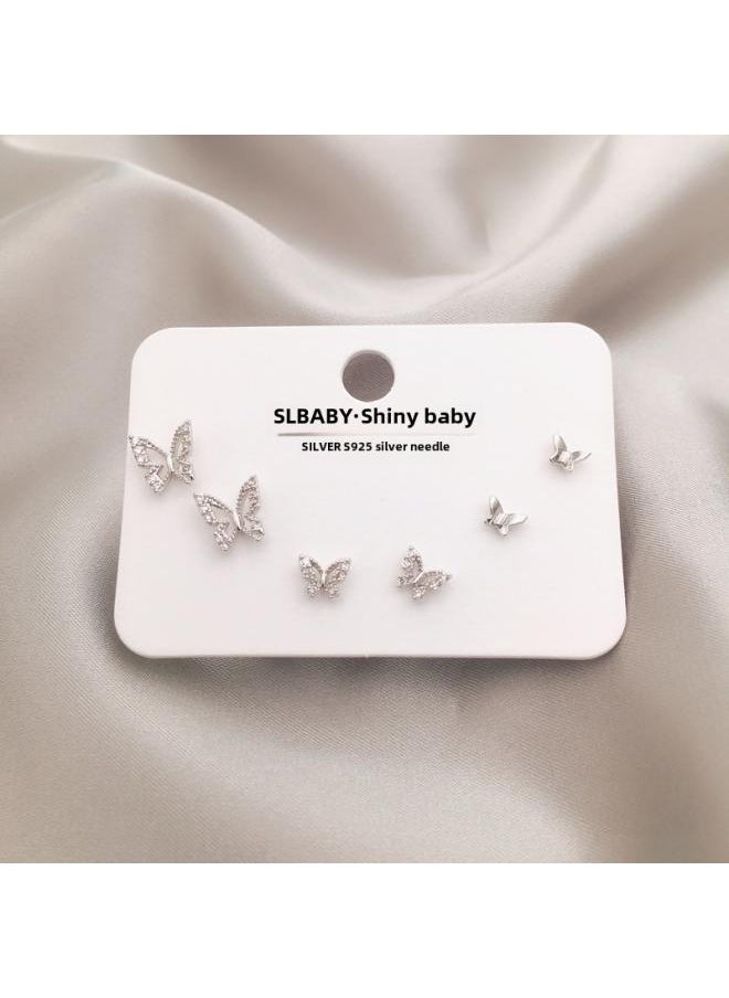 Generic - New Butterfly Stud Earrings Suit Silver Pin Earrings Simple One Wednesday To South Korea High-grade Sterling Silver Earrings For Women - Image 1