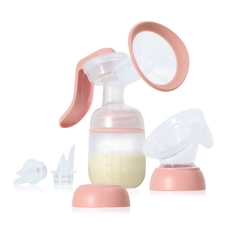 Frida Mom 2-in-1 Breast Pump: Manual Hand Pump & Hands-Free Automatic Suction Cup, Dual-Mode, Wireless Milk Collector, Ergonomic Handle, SoftFeel Flange for Breastfeeding - Image 1