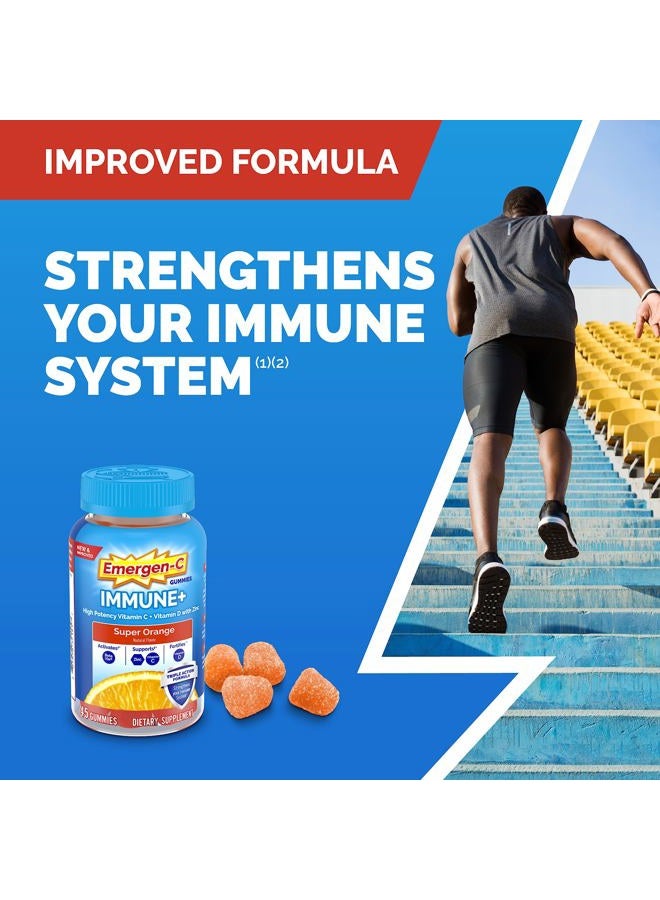 Emergen-C Immune+ Immune Gummies, Vitamin D plus 750 mg Vitamin C, Immune Support Dietary Supplement, Caffeine Free, Gluten Free, Super Orange Flavor - 45 Count - Image 2