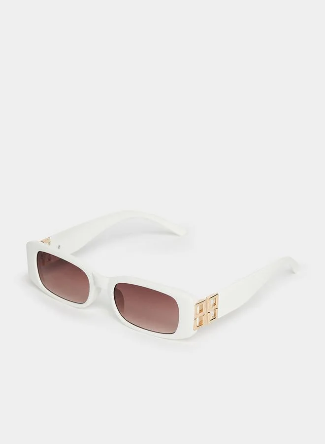 Styli Metal Accent Rectangle Sunglasses