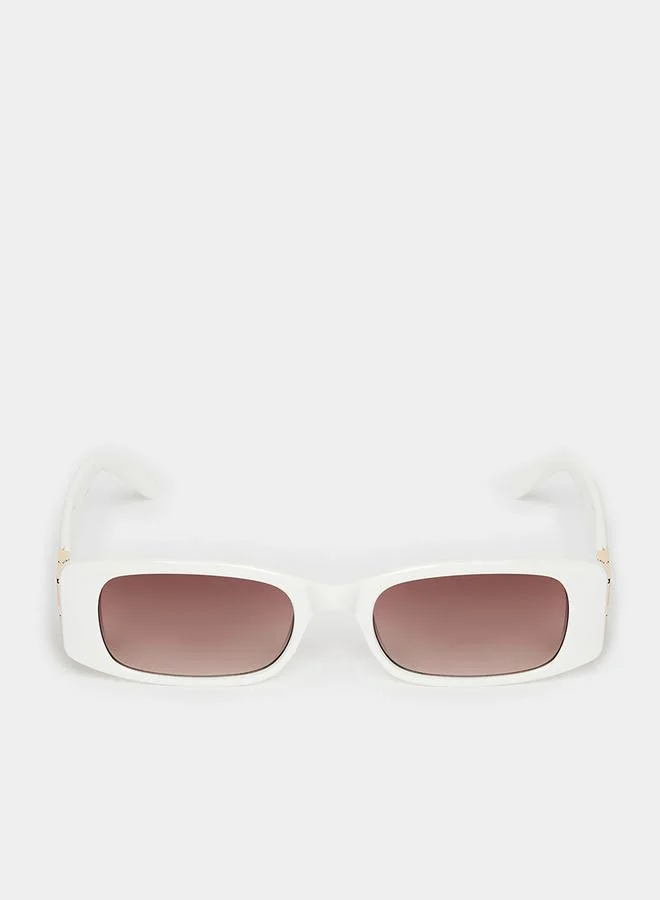 Styli Metal Accent Rectangle Sunglasses