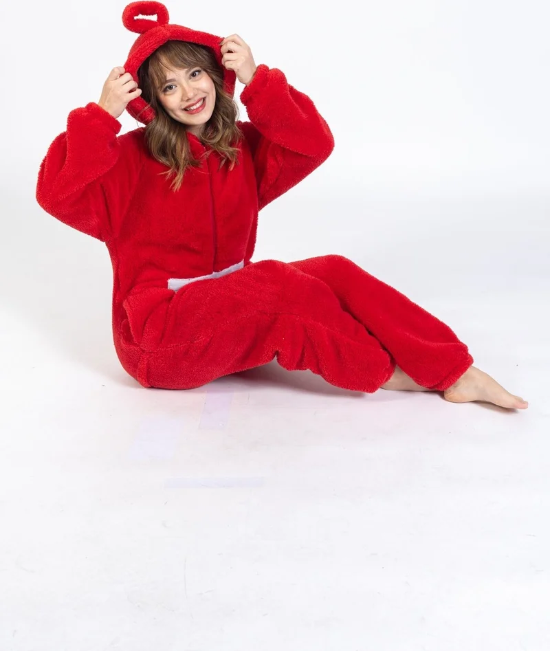 Waynap Women's Zippered Teletabi Model Fleece Jumpsuit with Hat