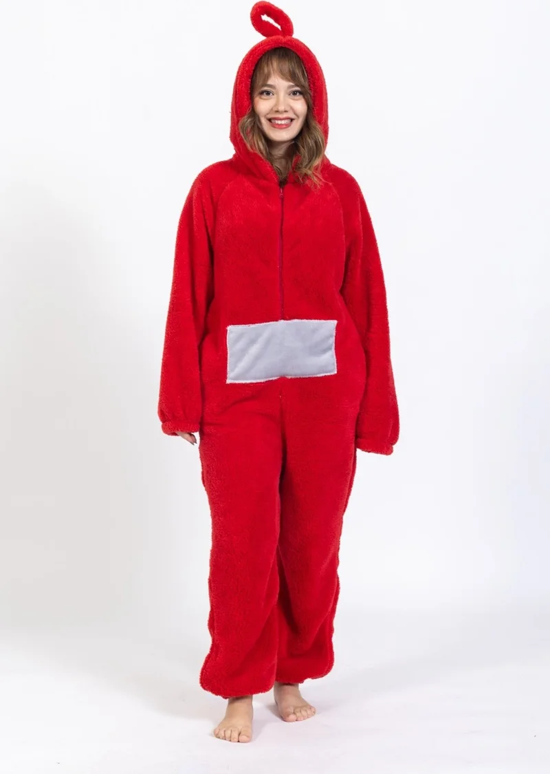 Waynap Women's Zippered Teletabi Model Fleece Jumpsuit with Hat