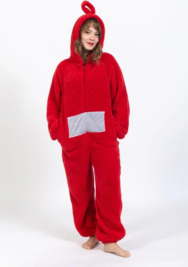 Waynap Women's Zippered Teletabi Model Fleece Jumpsuit with Hat