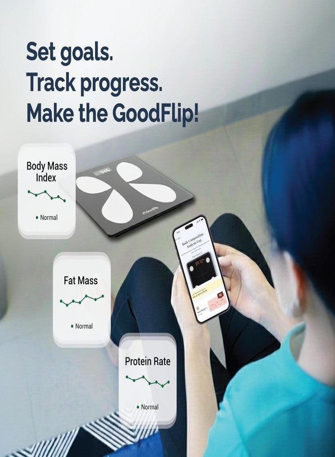 GoodFlip Smart Body Composition Analyser & Digital Scale – 18+ Body Metrics, Bluetooth App Sync (Android & iOS), Accurate Body Weight & Health Tracking, Auto Step-On, 180 kg Max - Image 5