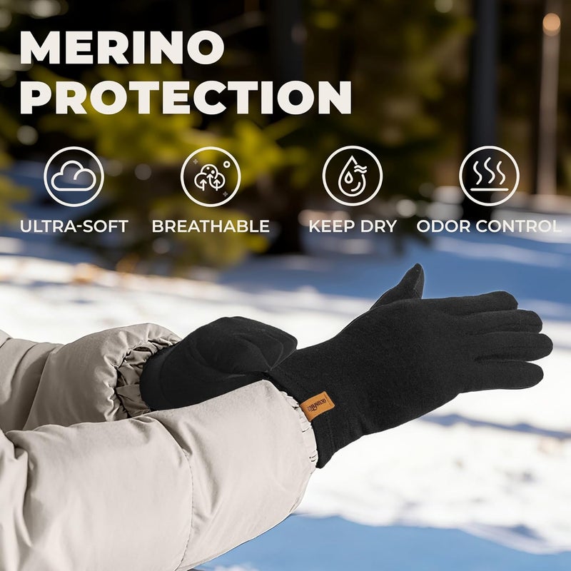 ACUSHLA 100% Merino Wool Touch Screen Lightweight Base Layer Ski Inner Glove for Men and Women - Image 2