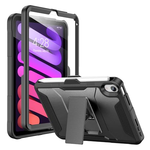 Soke Case for iPad mini 7 (A17 Pro) 2024/ Mini 6 2021 8.3 Inch,with Built-in Screen Protector and Kickstand, Rugged Full-Body Protective Cover for Apple iPad mini 7th/6th Generation - Black - Image 1