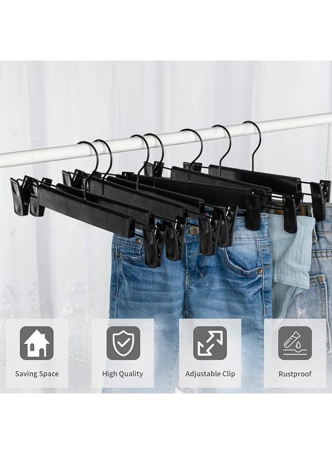 DIOTTI 10 Pack Pants Hangers with Clips, Plastic Clothes Hangers with 360° Swivel Hooks, Adjustable Non-Slip Clips for Skirts, Shorts, Trousers, and More (Black) - Image 2