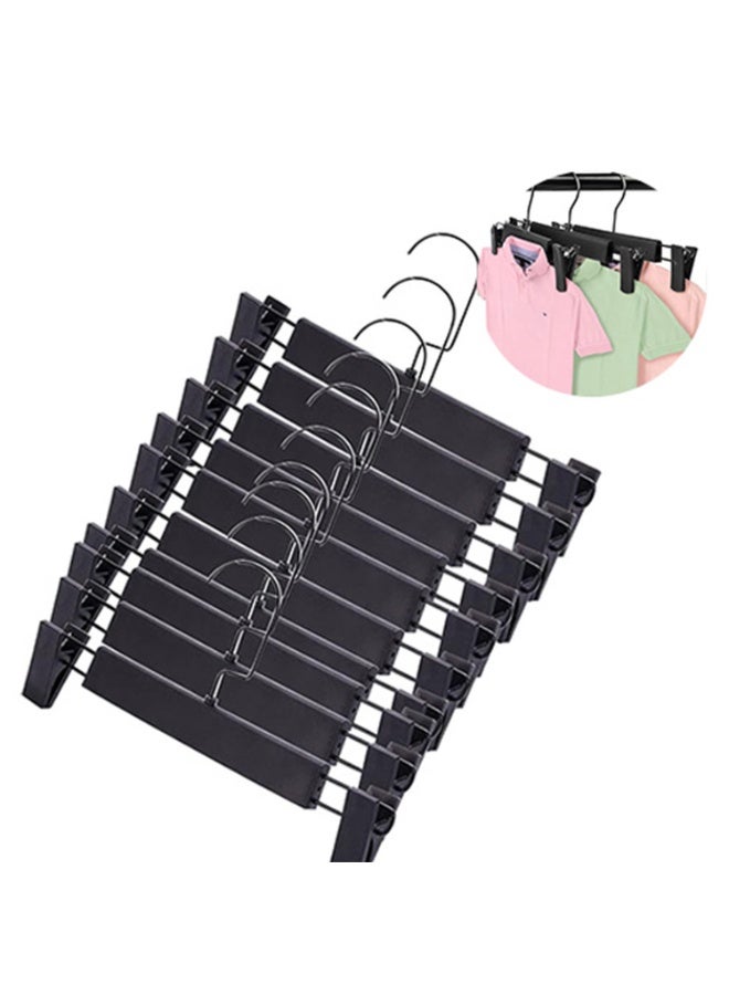 DIOTTI 10 Pack Pants Hangers with Clips, Plastic Clothes Hangers with 360° Swivel Hooks, Adjustable Non-Slip Clips for Skirts, Shorts, Trousers, and More (Black) - Image 1