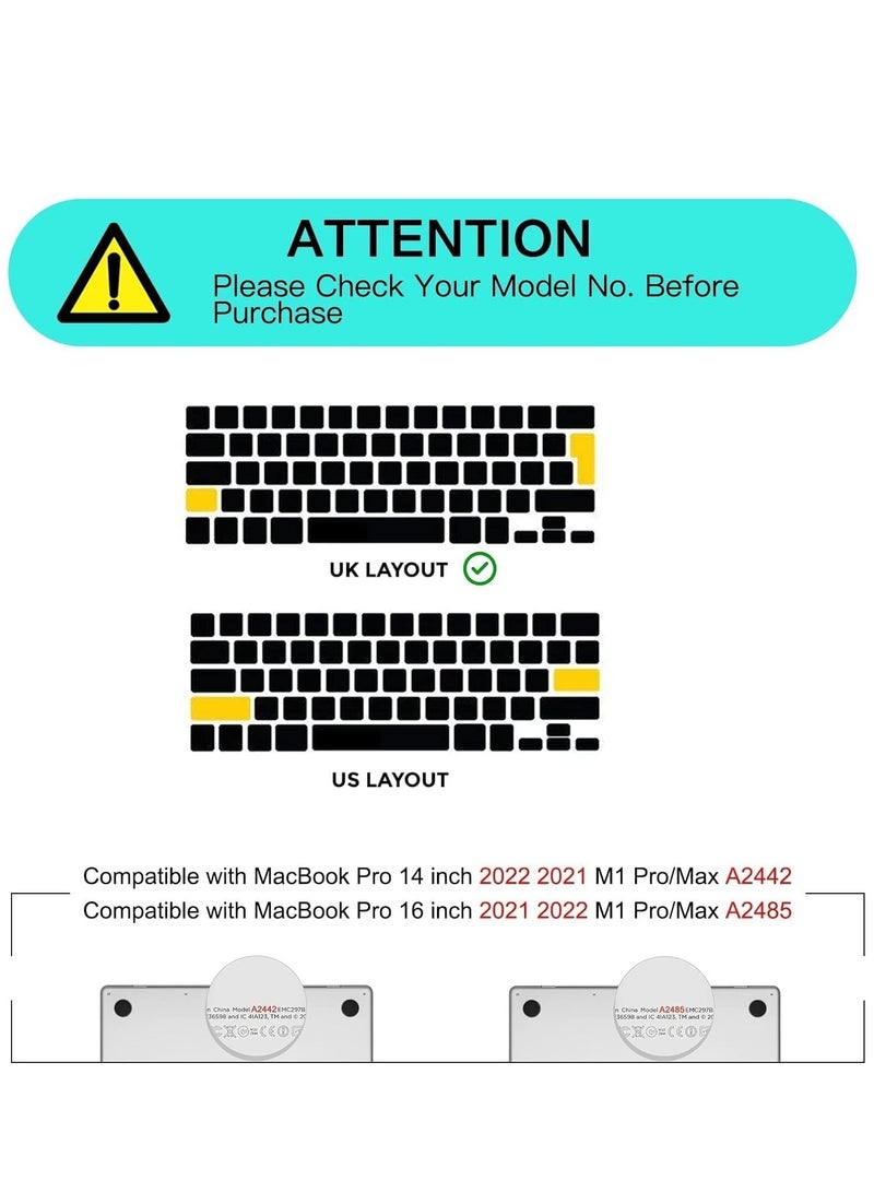 English UK Keyboard Cover for 2022 MacBook Air M2 Chip 13.6" A2681 MacBook Pro 16-inch & 14-inch models 2021 & 2022 MacBook Pro 16 A2485 MacBook Pro 14 M1 Pro & M1 Max Chip A2442 Black - Image 3