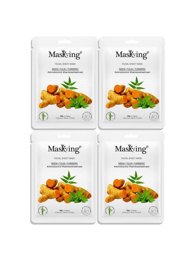 MasKing Bamboo Facial Sheet Mask of Neem, Tulsi & Turmeric for Skin Oil Control Ideal for Women & Men, 20ml each (Pack of 4) - Image 1