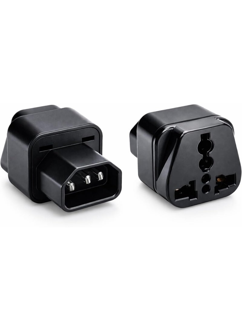 BEST ONE 2-Pack C14 to Universal Female Socket Power Adapter AC Plug – Heavy Duty IEC 60320 C14 Male to Universal Female Power Converter – 250V 10A – Black - Image 1