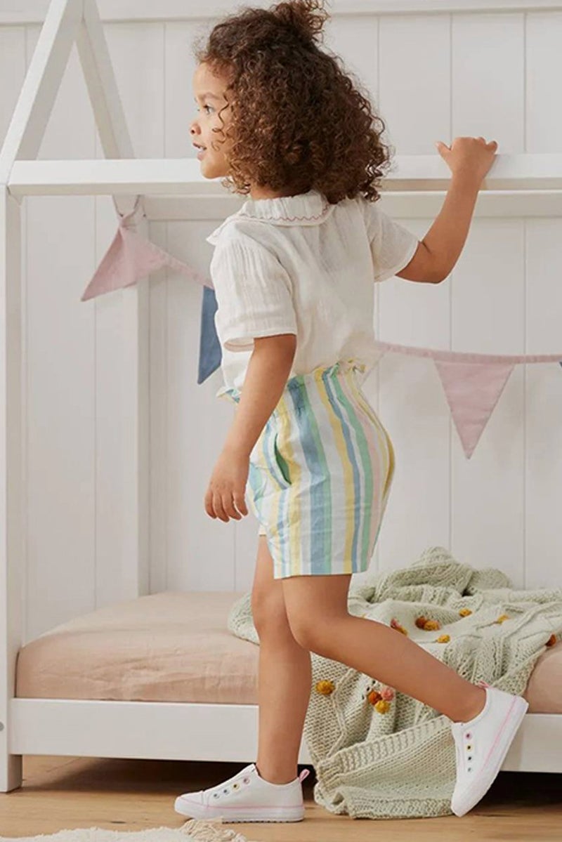 Tchibo Girls Stripe Paper Bag Shorts, White Combo  - Image 1