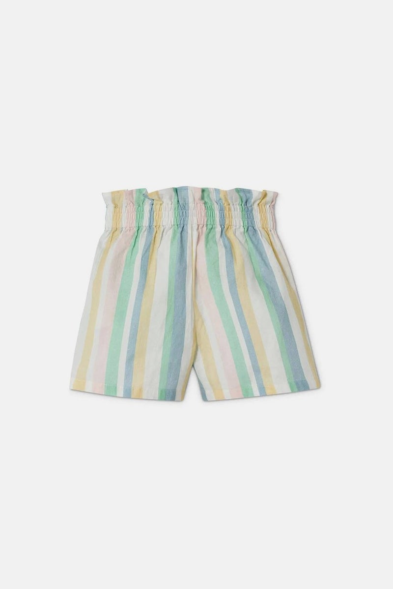 Tchibo Girls Stripe Paper Bag Shorts, White Combo  - Image 2