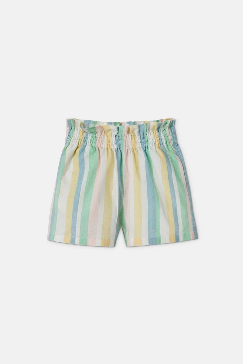 Tchibo Girls Stripe Paper Bag Shorts, White Combo  - Image 3