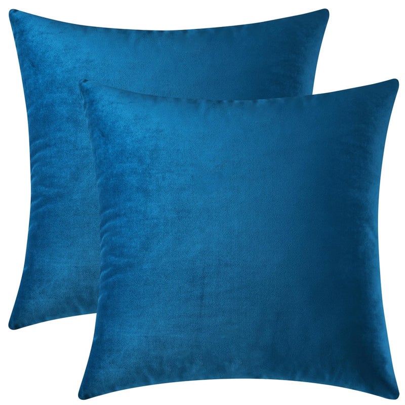 Mixhug Set of 2 Cozy Velvet Square Decorative Throw Pillow Covers for Couch and Bed, Blue, 18 x 18 Inches - Image 1