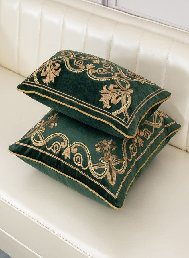Aeckself European Luxury Velvet Lumbar Throw Pillow Cover 12 x 20 Inch, Embroidery Floral Pillow Cover Home Decor Oblong Pillowcase for Couch Bedroom Living Room, Dark Emerald Green and Gold - Image 4