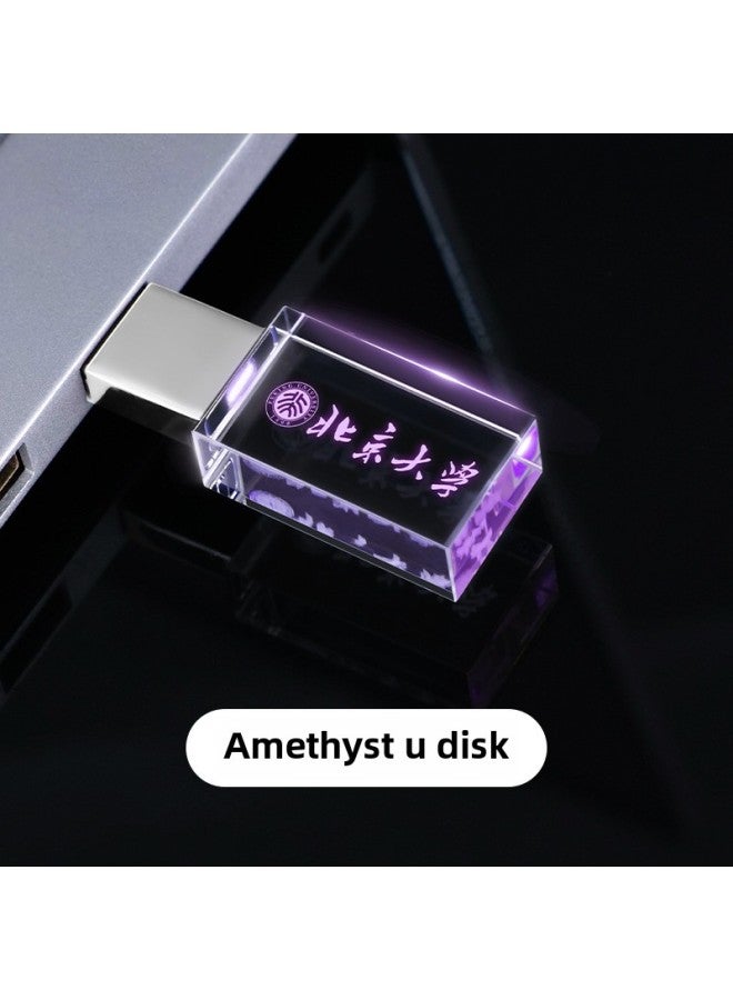 Crystal U Disk Logo Pattern Custom Enterprise School Forum Annual Meeting Business Gifts Luminous Car U Disk Lettering-Color:Crystal Usb Plate-purple Light-opp Bag-Capacity:16GB  - Image 1