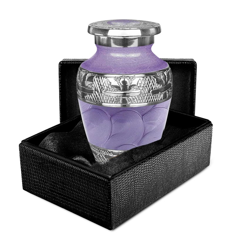 Trupoint Memorials Small Urns for Human Ashes Keepsake Decorative Mini Cremation Urn for Adult Men and Women Small Purple with Silver Lining
