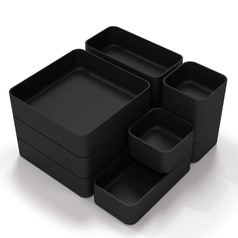 11Piece Stackable Drawer Organizer Set Multisize Desk Drawer Organizer Trays Vanity Storage Bins for Storing Makeup Stationery Utensils in Bathroom Dresser Office and Kitchen