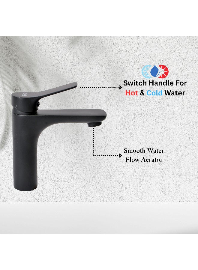 ITG Matte Black Bathroom Sink Faucet, Single Lever Basin Mixer Tap, Hot and Cold Water Mixer, Durable Brass, Anti-Rust Finish, Modern Design, Long Lasting, SASO Certified, 5-Year Warranty - Image 4