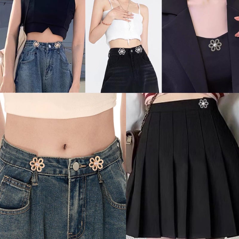 YOOHUA 18Sets Flower Jeans Button Pant Waist Tightener, Adjustable Waist Buckle Sets No Sew and No Tools Detachable Decorative Waist Buckles, Jean Buttons Pins for Loose Jeans, Pants, Skirts (No Sew) - Image 5