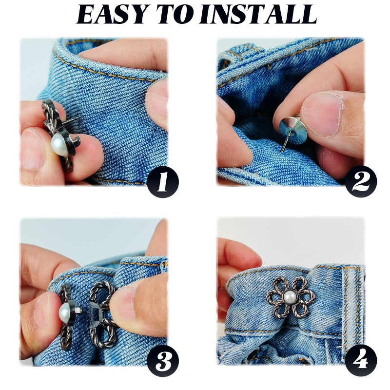 YOOHUA 18Sets Flower Jeans Button Pant Waist Tightener, Adjustable Waist Buckle Sets No Sew and No Tools Detachable Decorative Waist Buckles, Jean Buttons Pins for Loose Jeans, Pants, Skirts (No Sew) - Image 3