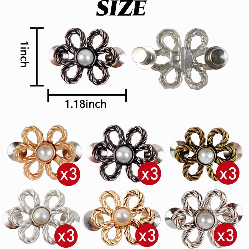 YOOHUA 18Sets Flower Jeans Button Pant Waist Tightener, Adjustable Waist Buckle Sets No Sew and No Tools Detachable Decorative Waist Buckles, Jean Buttons Pins for Loose Jeans, Pants, Skirts (No Sew) - Image 2
