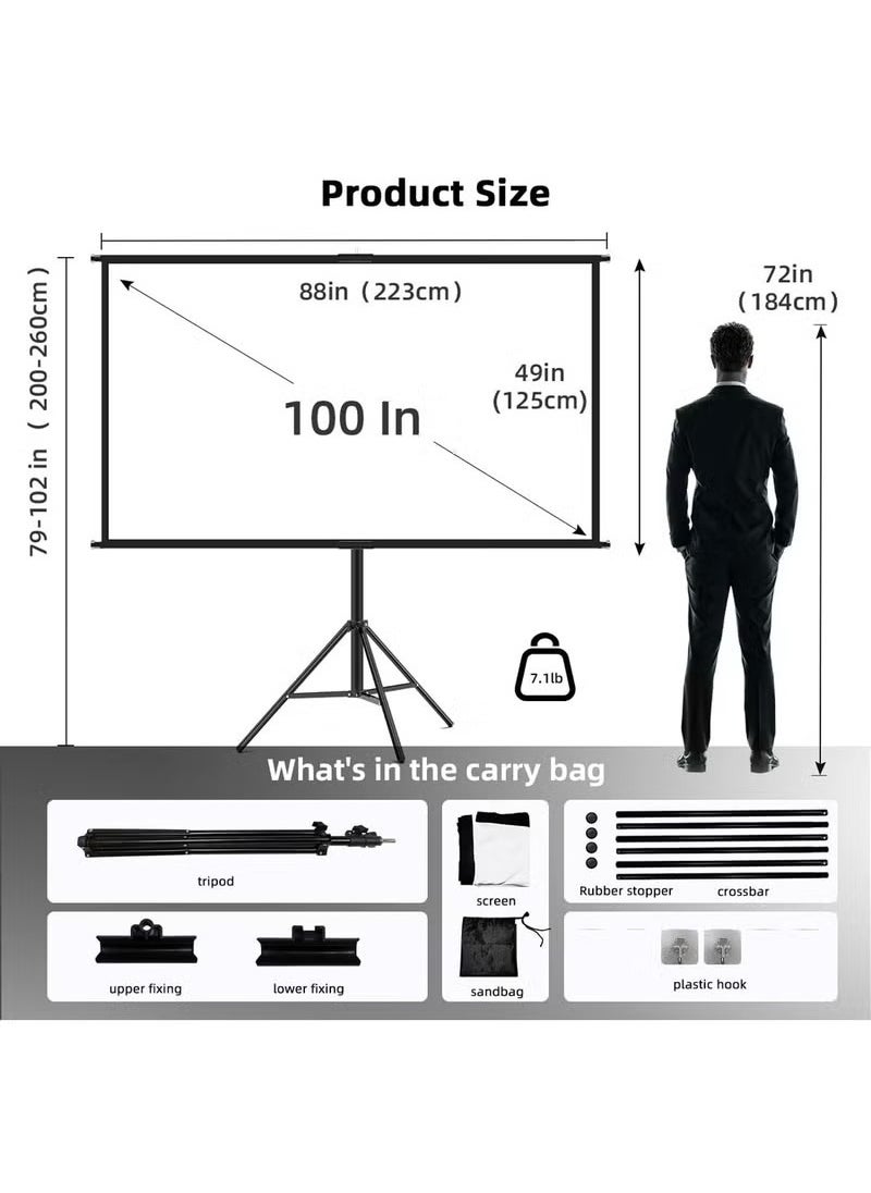 XiuWoo Updated Projector Screen with Stand 100 inch Indoor Outdoor Projector Screen 16:9 4K HD Projector Screen for Outdoor and Indoor Wall Hanging 2 IN 1 with Carry Bag Ground Nails  - Image 2