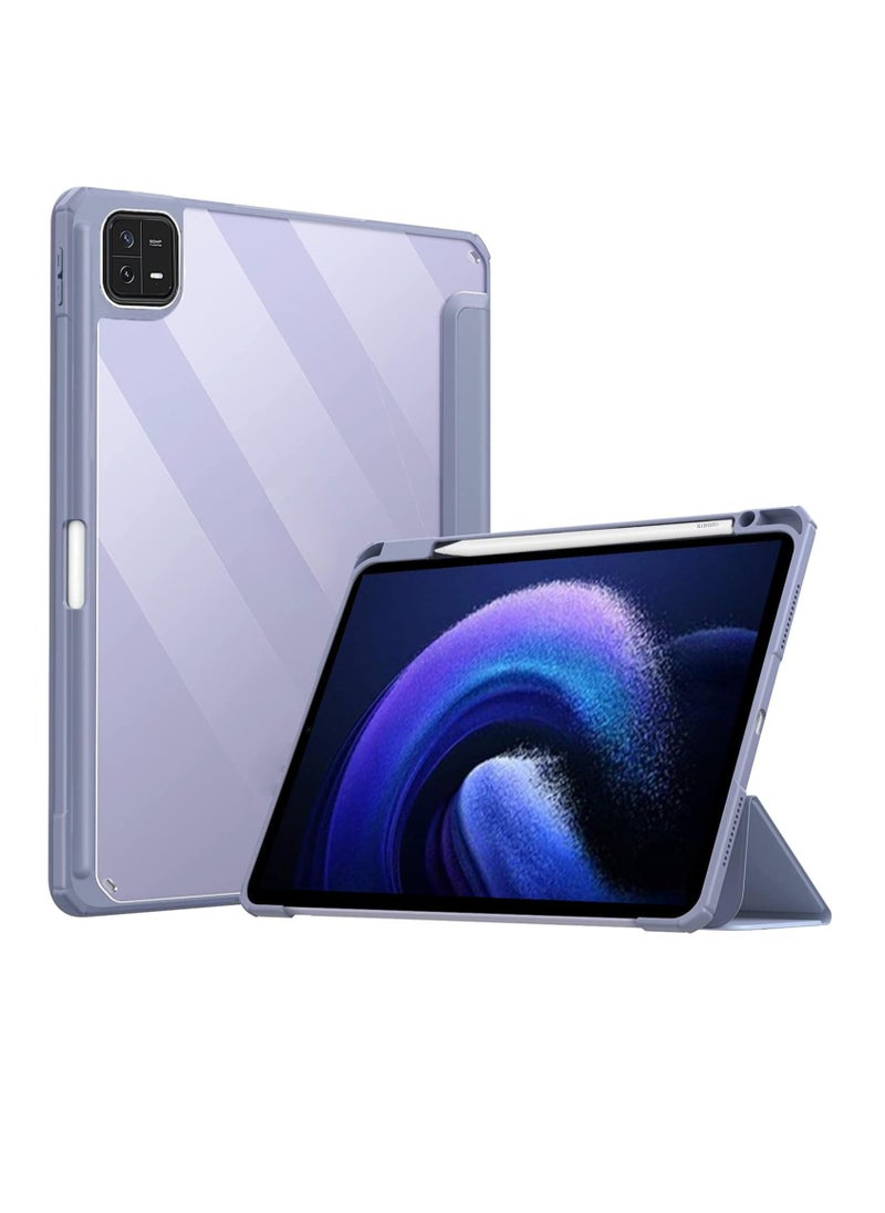Generic - ProElite Smart Flip Case Cover for Xiaomi Mi Pad 6 11 inch Tablet, Transparent Back with Pen Holder, Lavender - Image 1