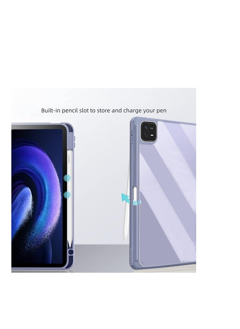 Generic - ProElite Smart Flip Case Cover for Xiaomi Mi Pad 6 11 inch Tablet, Transparent Back with Pen Holder, Lavender - Image 1