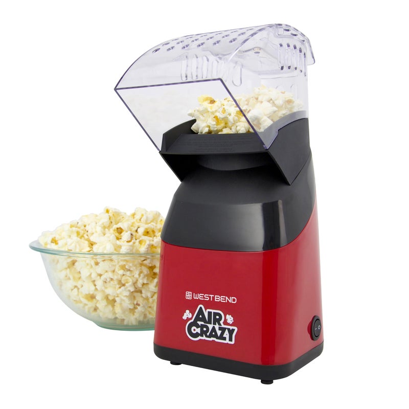 West Bend Air Crazy Hot Air Popcorn Popper Machine for Healthy Snacking with No Oil Includes DualPurpose Measuring Cup  Butter Melter 4Quart Red