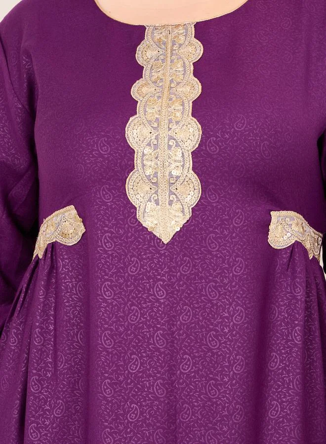 مكسيم كريشن Plus Embroidered Lace Jacquard Print Jalabiya by Styli